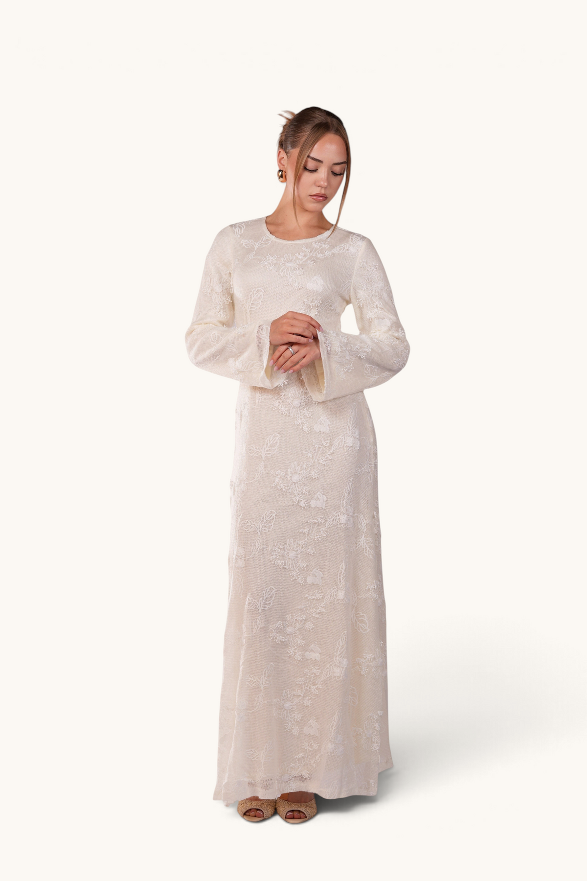 LO­SYANA Fuerteventura Kleid in Creme mit feinen Spitzendetails