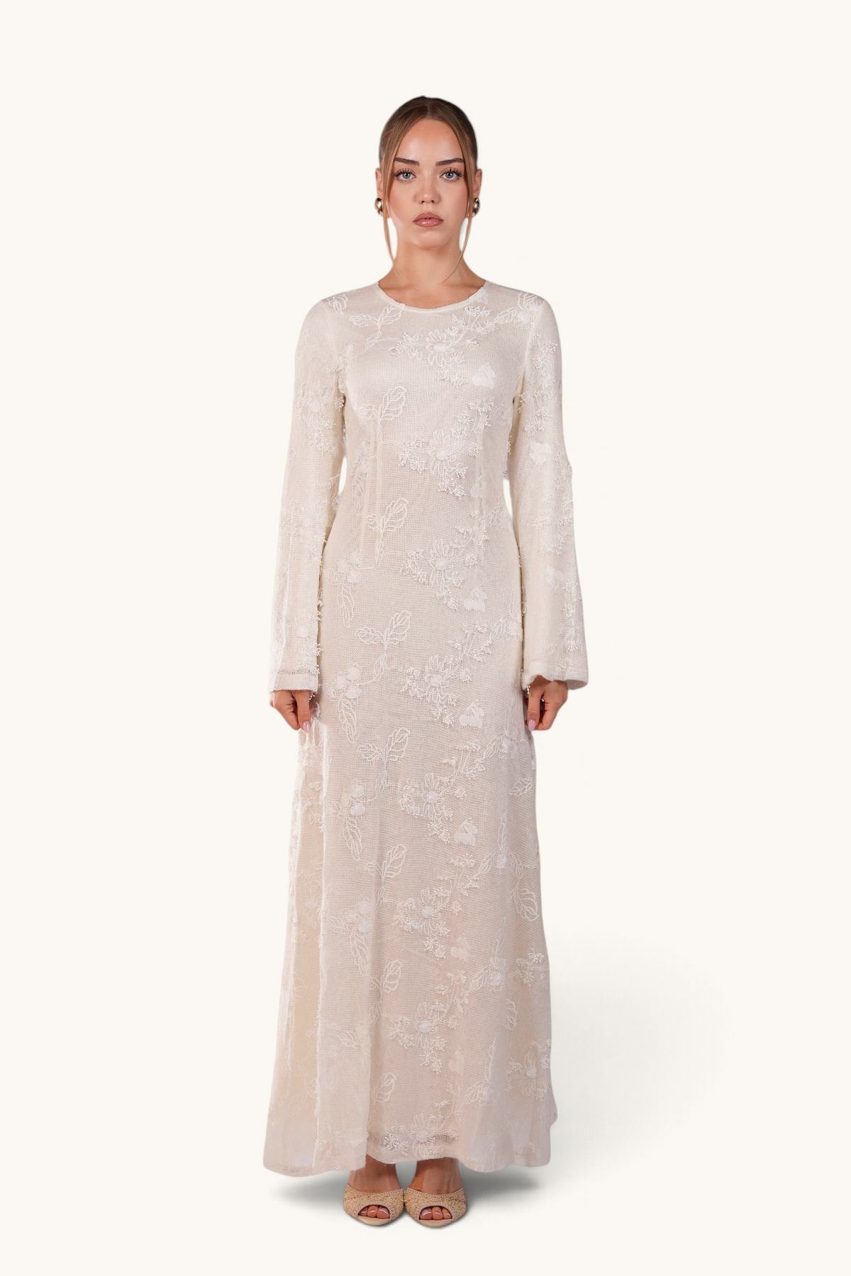 LOYSANA Fuerteventura Kleid in Creme mit Spitze und langem, fließendem Maxirock