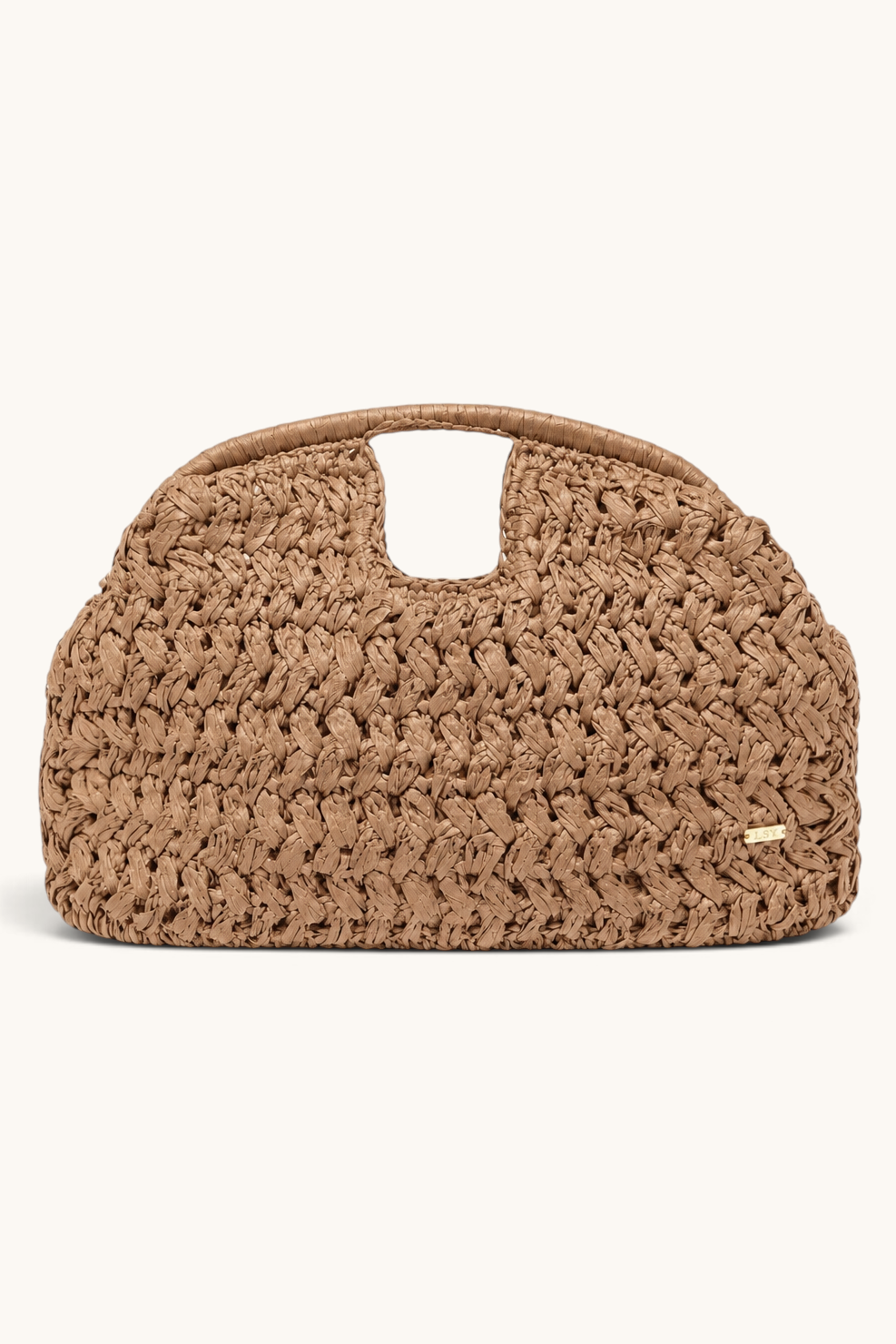 LOSYANA LSY woven straw handbag in walnut brown with a structured handle and gold logo detail
